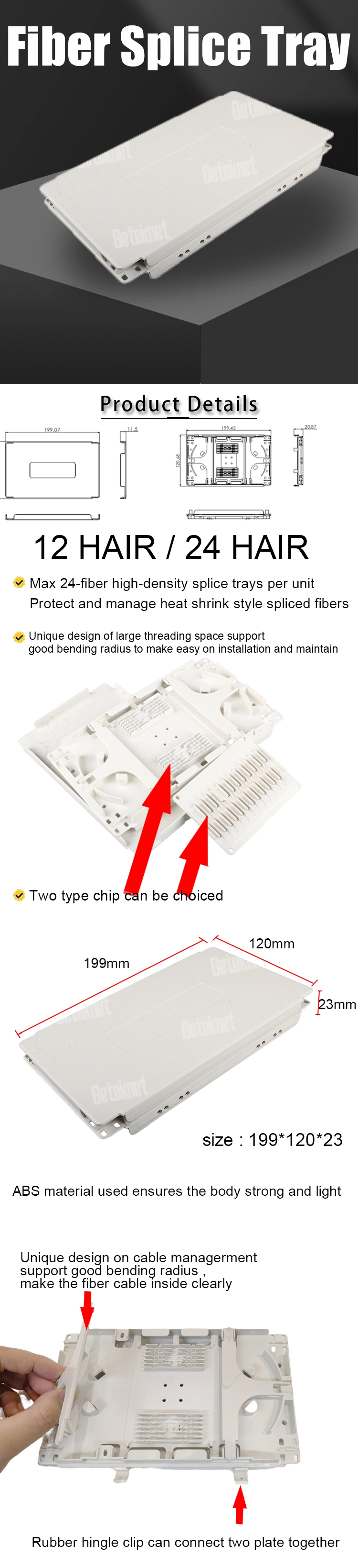 Gcabling High Quality Tray 12 24 Fiber Optic Splice Tray