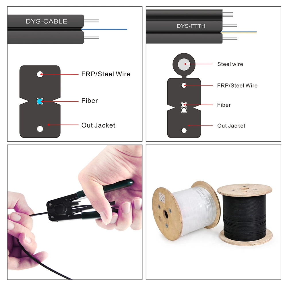 FTTH Fiber Drop Cable 1 2 Core Outdoor Indoor Fiber Optic Cable